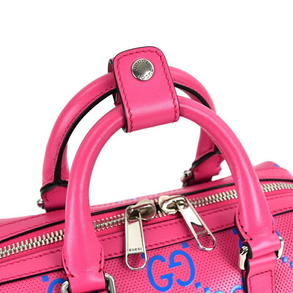 Gucci GG Embossed Duffel Bag Leather Crossbody Fuchsia Pink Blue - Picture 10 of 16
